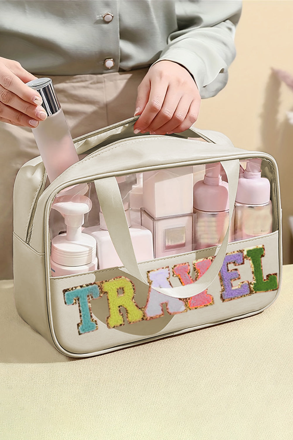 Parchment TRAVEL Chenille Letter Clear PVC Makeup Bag Other Accessories JT's Designer Fashion