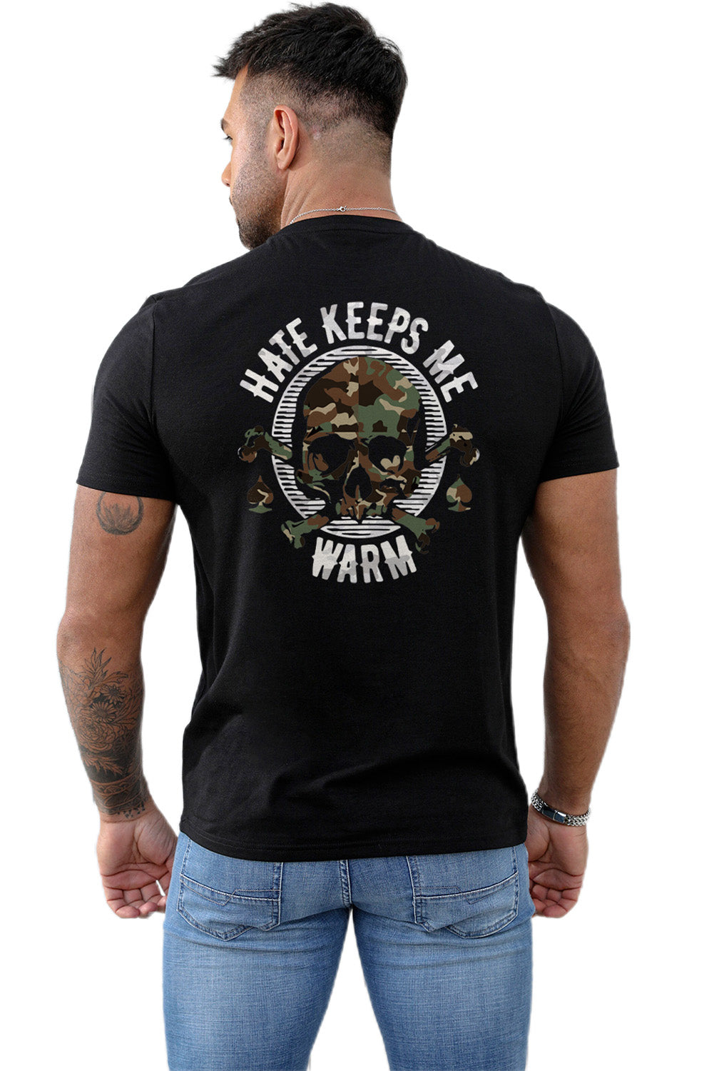 Black Camo Skull Letter Printed Muscle Fit Men's T Shirt Men's Tops JT's Designer Fashion