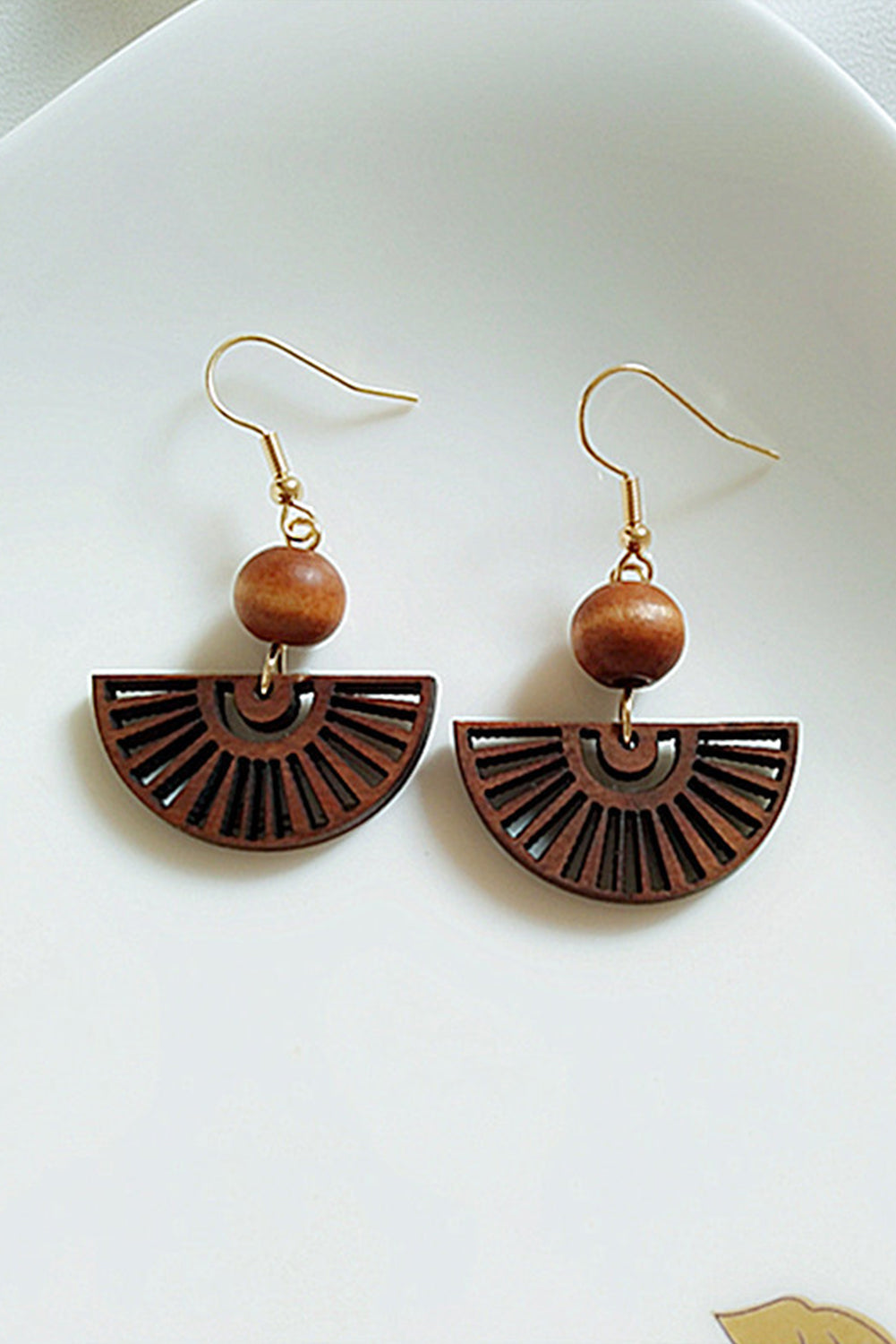 Brown Vintage Fan Earrings Jewelry JT's Designer Fashion