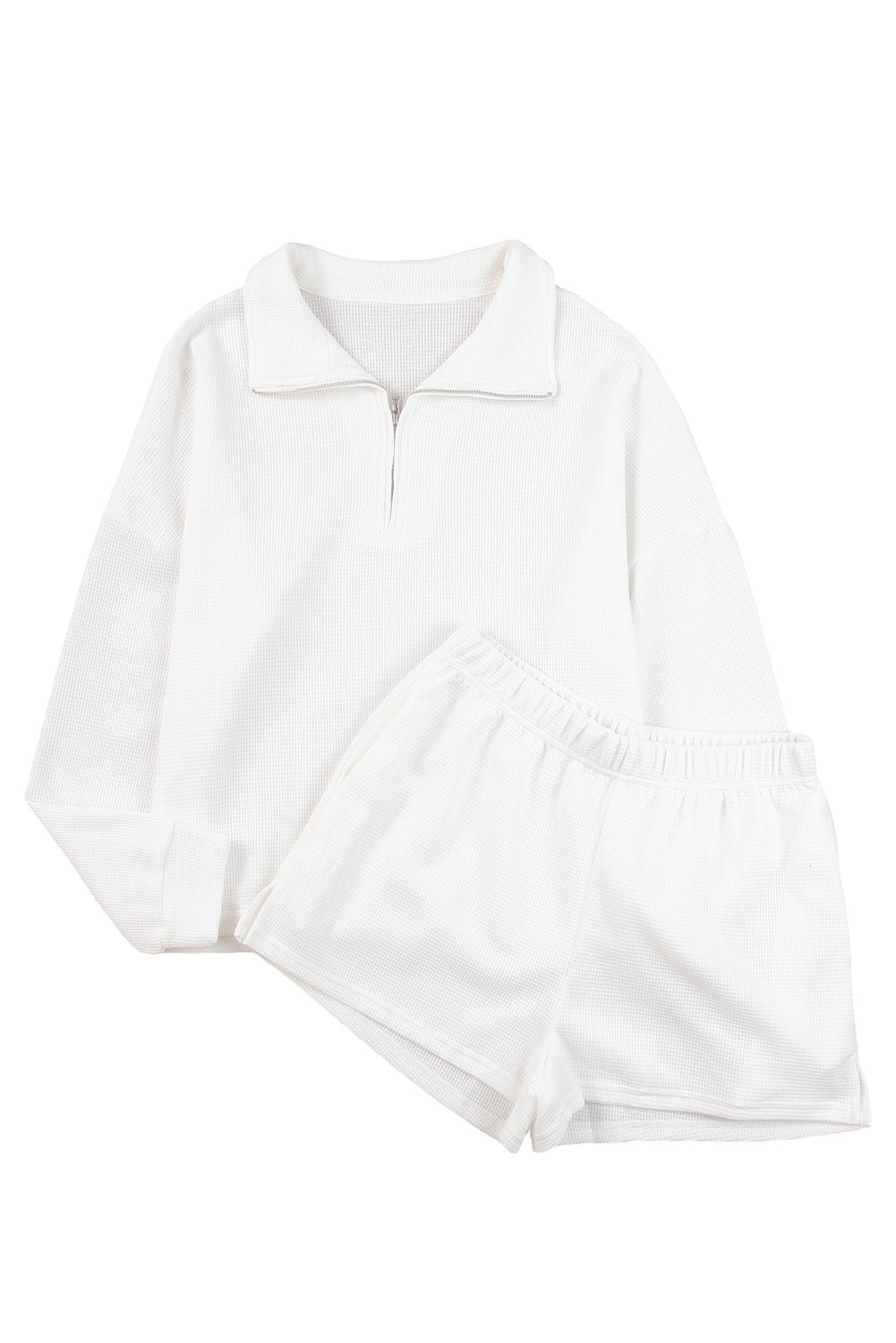 White Ribbed Zipper Sweatshirt and High Waist Shorts Set Bottoms JT's Designer Fashion