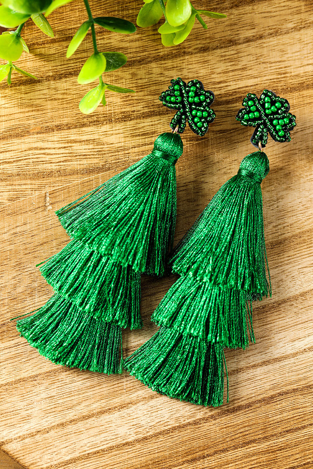 Green St. Patricks Day Beaded Layered Tassel Earrings Jewelry JT's Designer Fashion