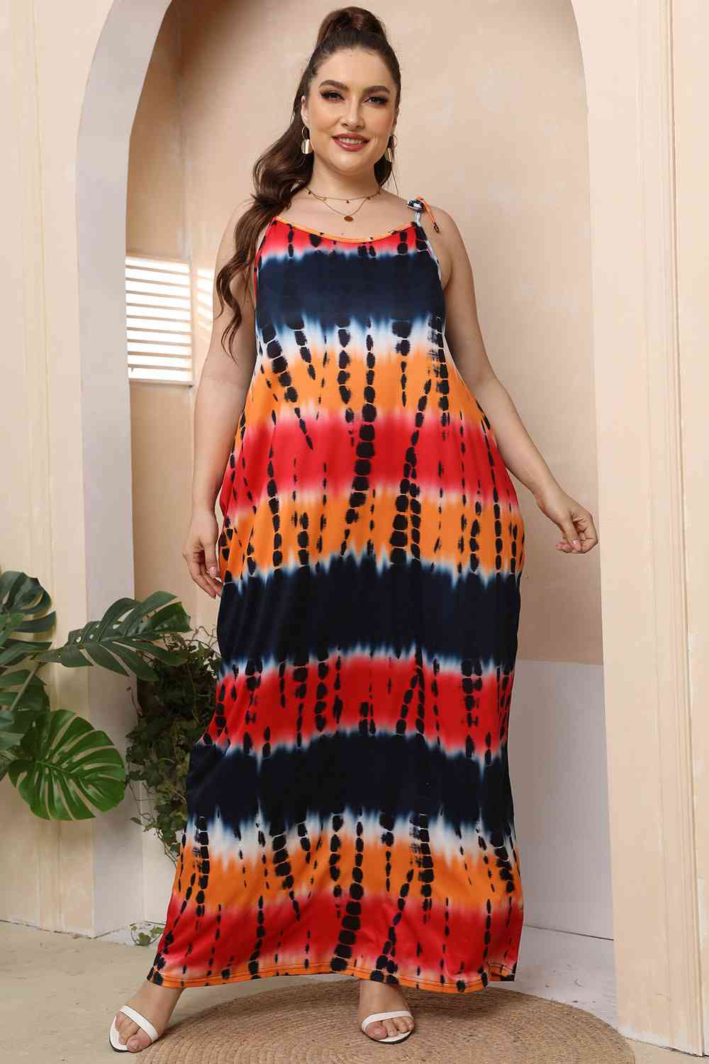 Plus Size Tie-Shoulder Maxi Dress Multicolor Maxi Dresses JT's Designer Fashion