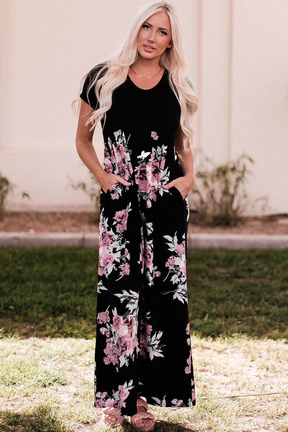 Black Contrast Floral Empire Waist Maxi Dress Maxi Dresses JT's Designer Fashion