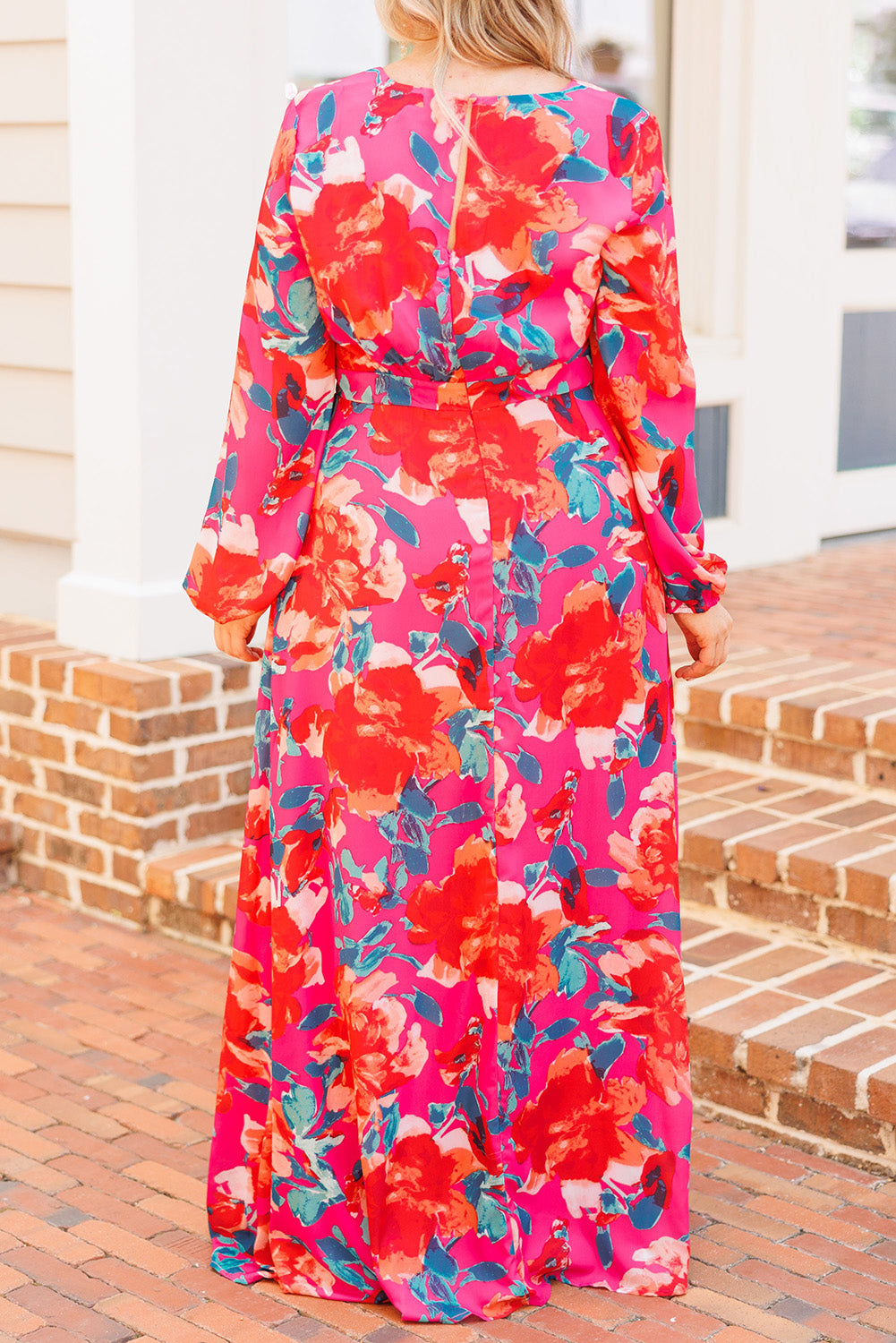 Red Plus Size Floral V Neck Split Maxi Dress Plus Size JT's Designer Fashion