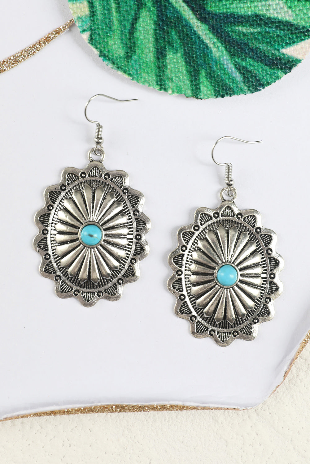 Silver Western Turquoise Round Drop Earrings Jewelry JT's Designer Fashion