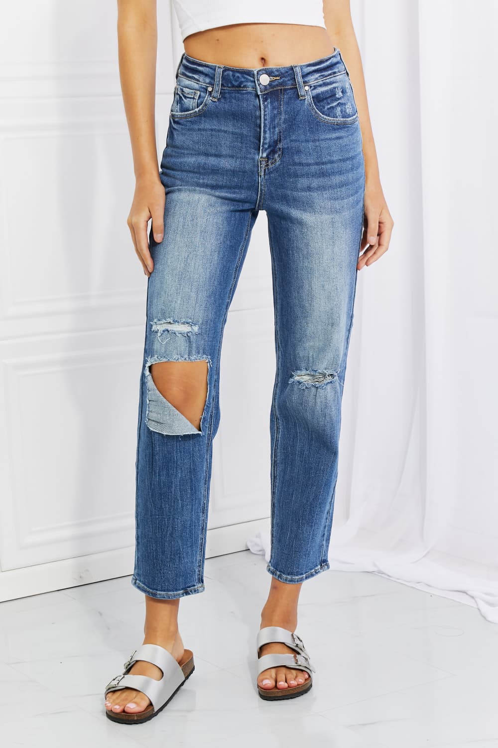 RISEN Full Size Emily High Rise Relaxed Jeans Dark Jeans JT's Designer Fashion