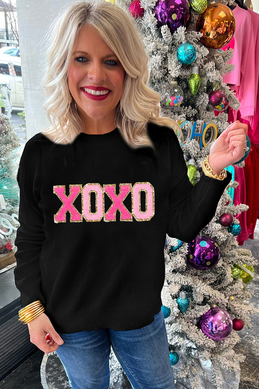 Pink and Black Love and Kisses Round Neck Sweater Pre Order Sweaters & Cardigans JT's Designer Fashion