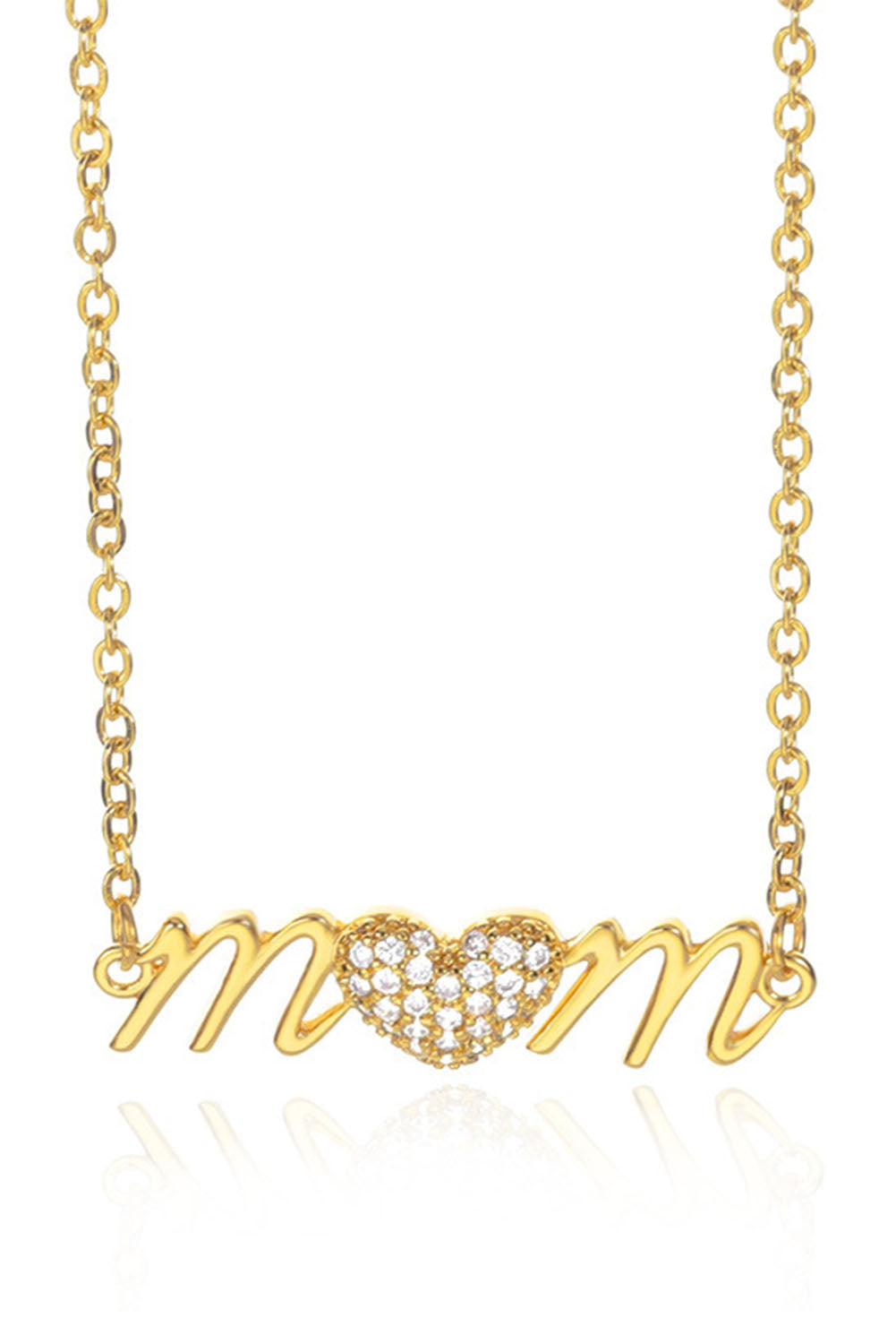 Gold Rhinestone Heart Accent mom Monogram Necklace Jewelry JT's Designer Fashion