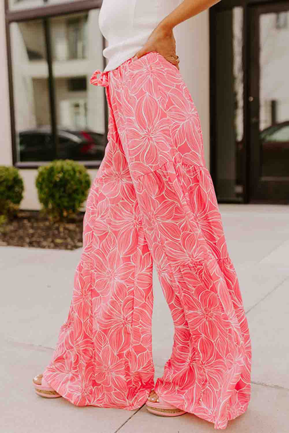 Pink Bohemian Floral Print Wide Leg Pants Bottoms JT's Designer Fashion