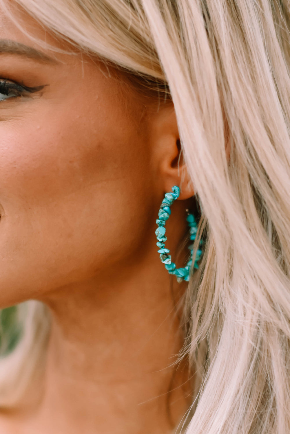 Green Beaded Turquoise Hoop Earrings Jewelry JT's Designer Fashion