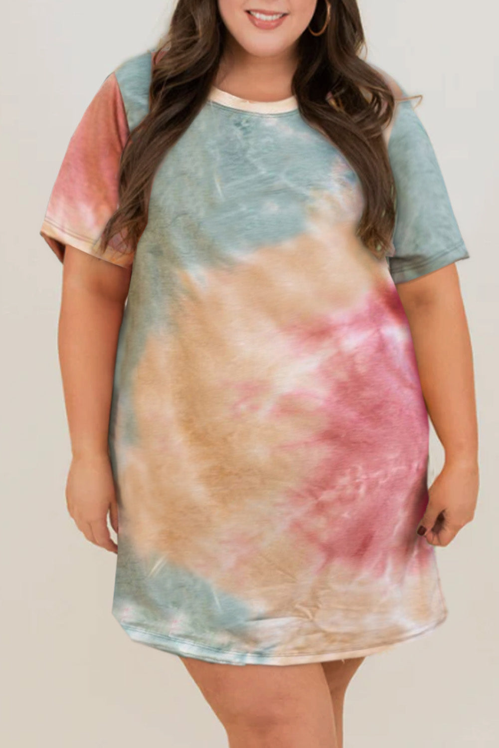 Multicolor Plus Size Tie Dye Slit T-shirt Dress Multicolor 95%Polyester+5%Elastane Plus Size Dresses JT's Designer Fashion