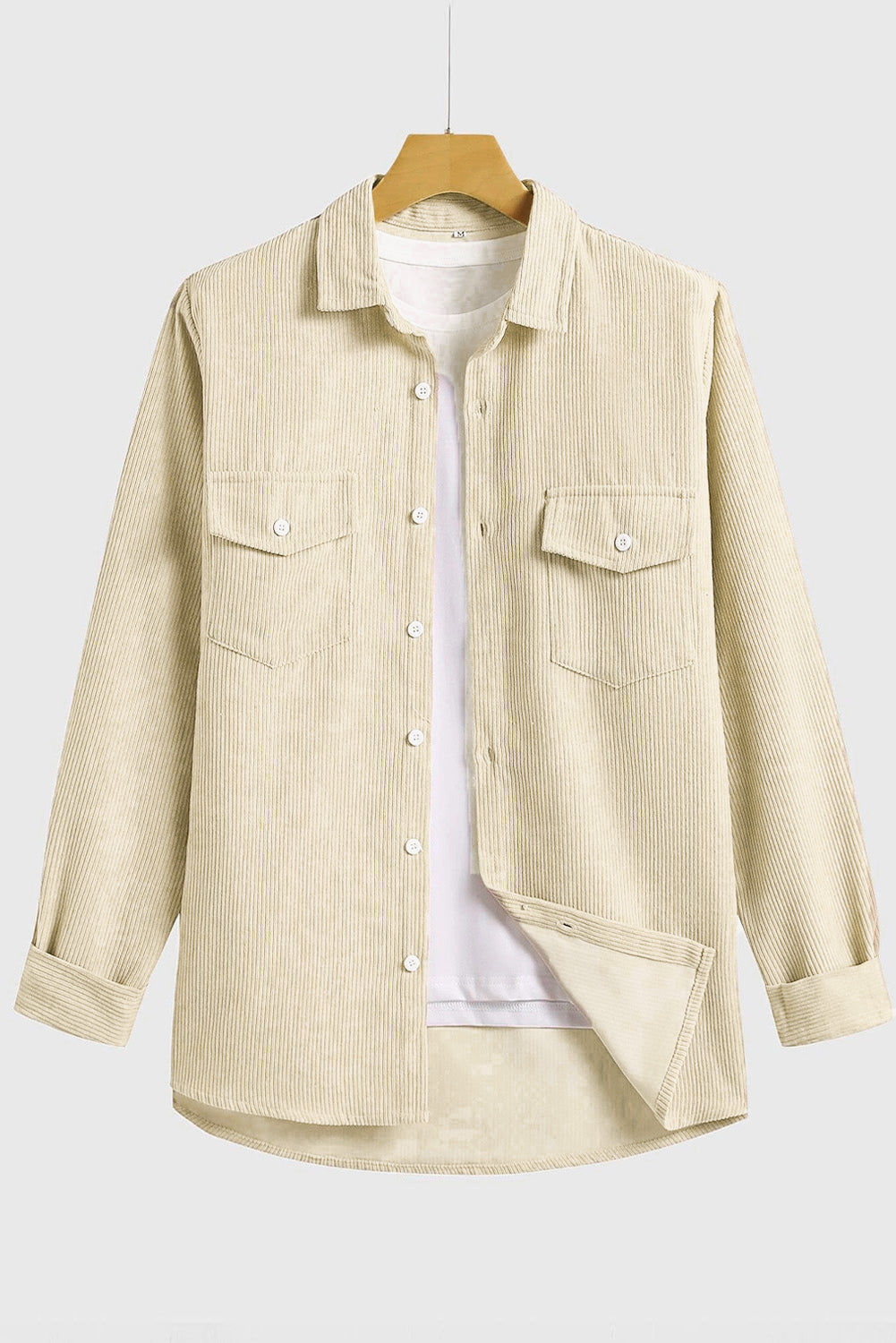 Apricot Men Corduroy Flap Pocket Button Front Shirt Men's Tops JT's Designer Fashion