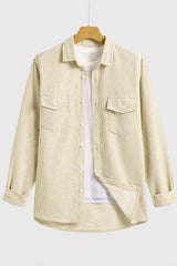 Apricot Men Corduroy Flap Pocket Button Front Shirt Men's Tops JT's Designer Fashion
