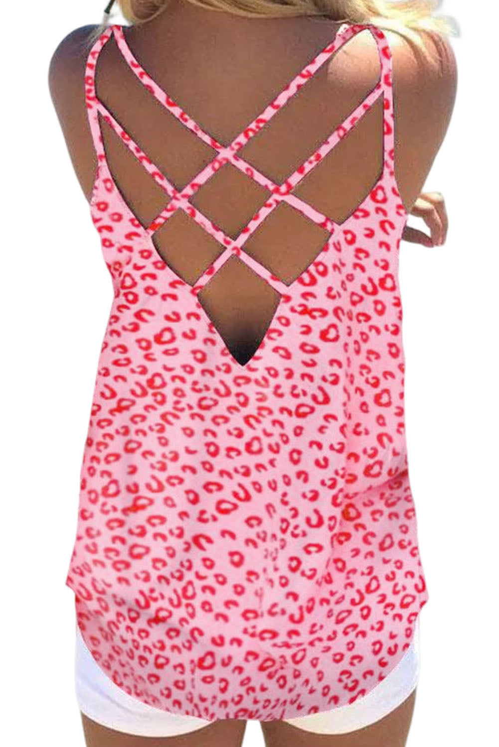 Leopard Strappy Back Detail Loose Tank Top Tank Tops JT's Designer Fashion