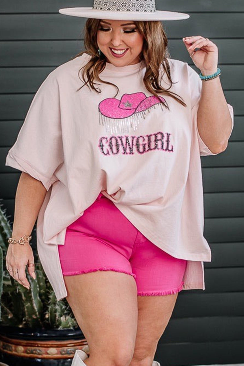 Rose Plus Size Sequined COWGIRL Graphic T-Shirt Plus Size Tops JT's Designer Fashion