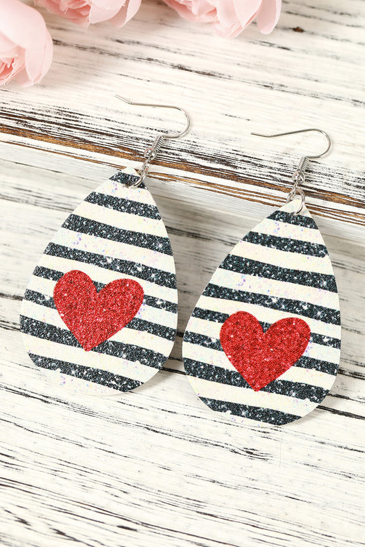 Black Valentine's Day Striped Heart Shaped Drop Earrings Jewelry JT's Designer Fashion