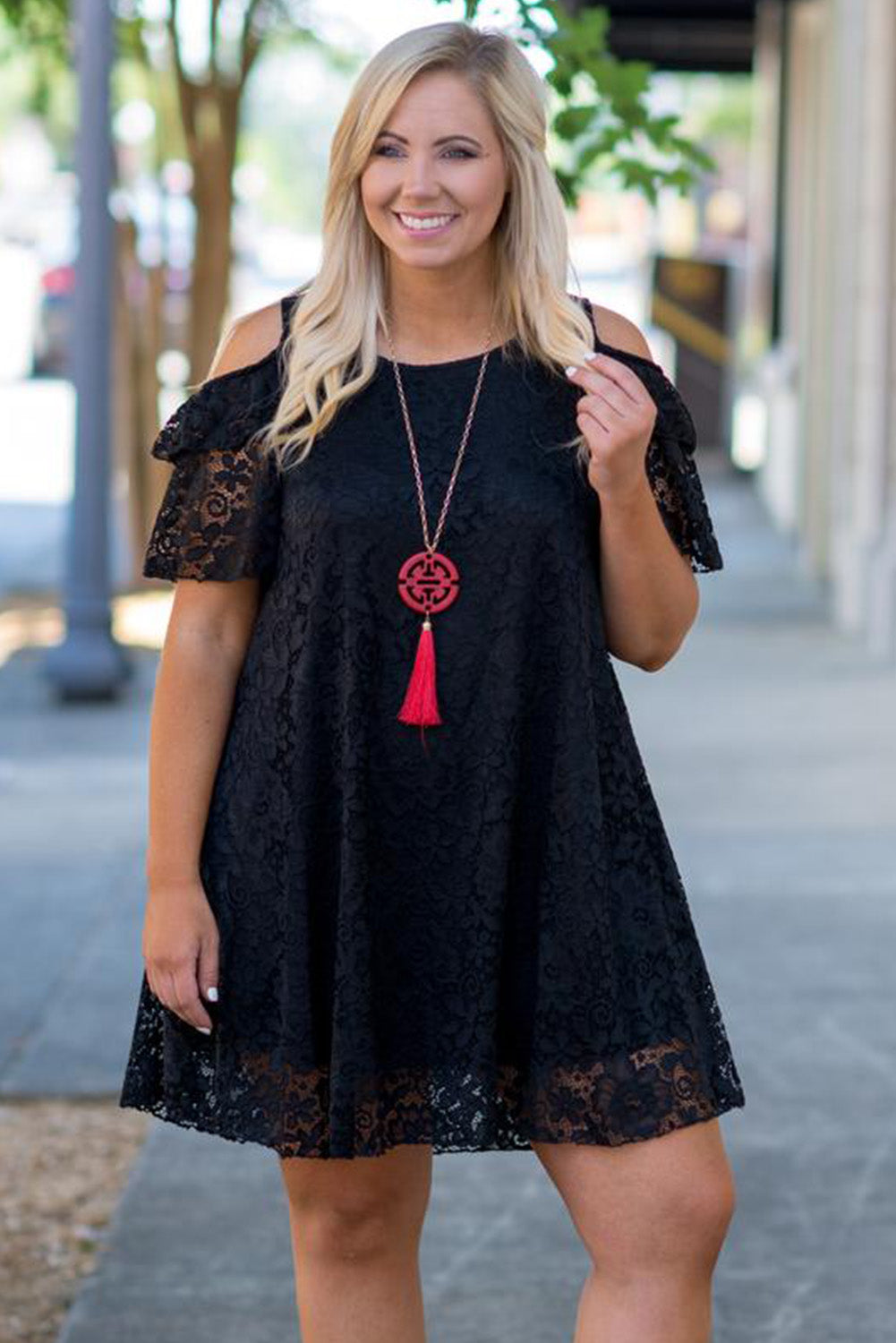 Black Cold Shoulder Lace Plus Size Dress Plus Size Dresses JT's Designer Fashion