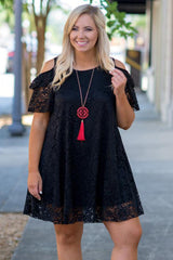 Black Cold Shoulder Lace Plus Size Dress Plus Size Dresses JT's Designer Fashion