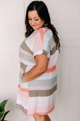 Striped Print Drawstring Short Sleeve Plus Size Dress Plus Size Dresses JT's Designer Fashion
