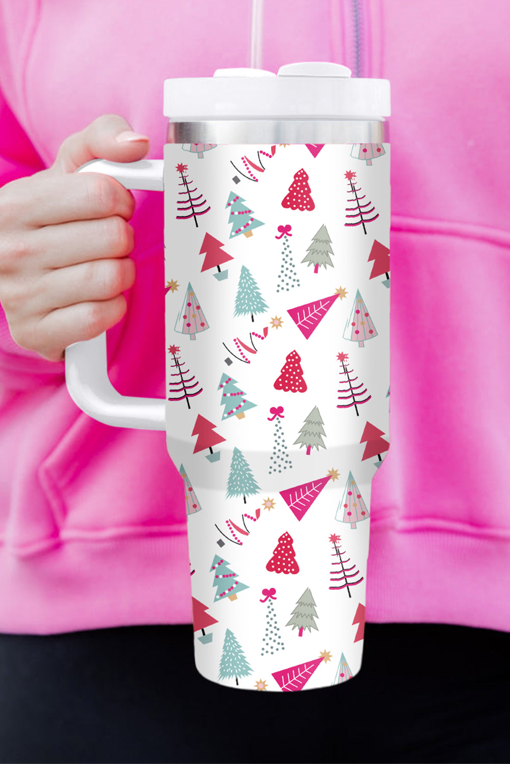 White Cartoon Christmas Tree Printed Thermos Cup Tumblers JT's Designer Fashion