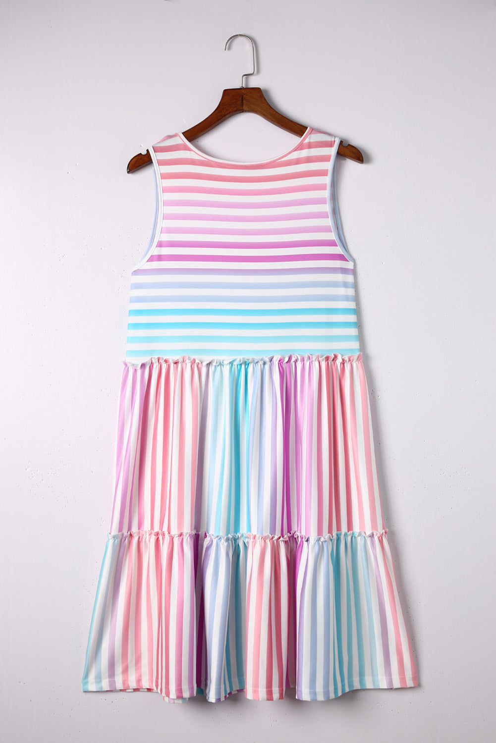 Multicolor Ombre Striped Sleeveless Tiered Plus Size Dress Plus Size Dresses JT's Designer Fashion