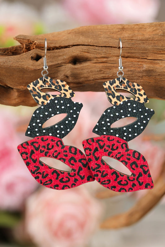 Red Lip Contrast Leopard Print Dangle Earrings Jewelry JT's Designer Fashion