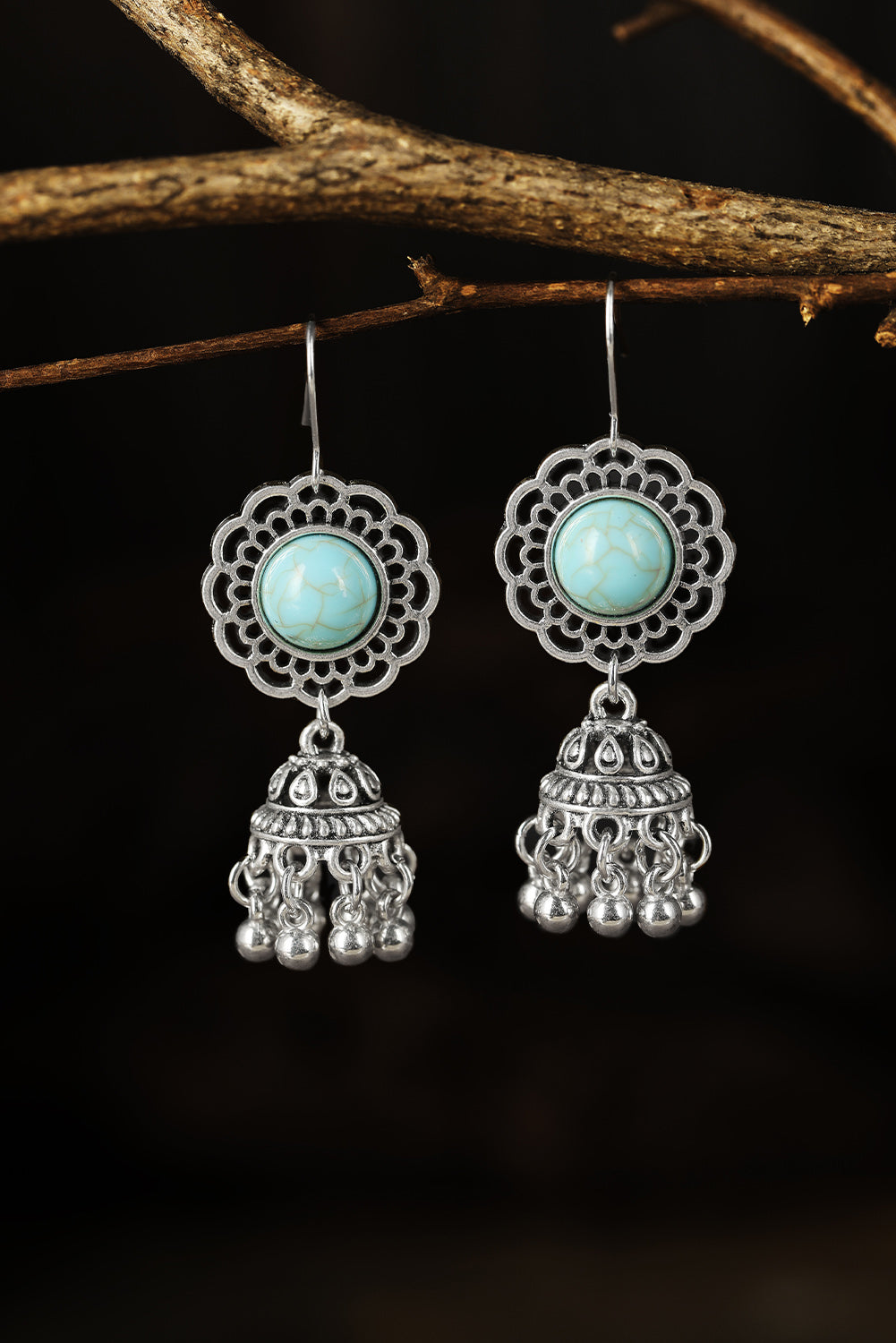 Silver Western Turquoise Hollow Out Dangle Earrings Jewelry JT's Designer Fashion