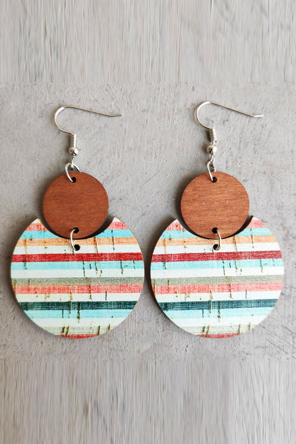 Multicolor Boho Striped Print Wood Drop Earrings Jewelry JT's Designer Fashion