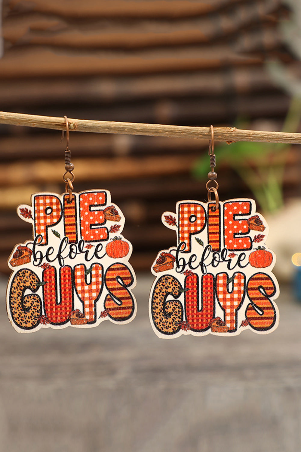 Orange Plaid PIE GUYS Alphabet Drop Earrings Jewelry JT's Designer Fashion