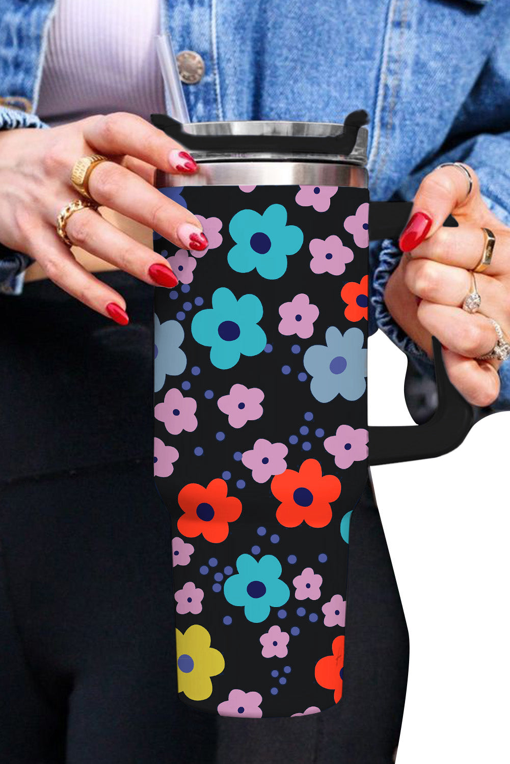 Multicolor Cute Floral 304 Stainless Tumbler Thermos Cup Tumblers JT's Designer Fashion