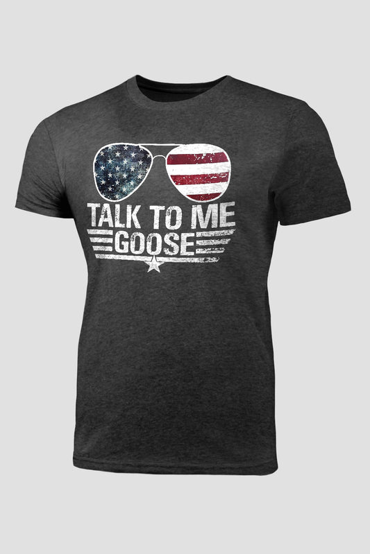 Dark Gray Talk To Me Goose American Flag Graphic Print Men's T Shirt Gray 62%Polyester+32%Cotton+6%Elastane Men's Tops JT's Designer Fashion