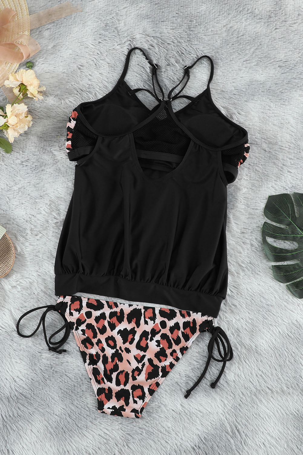 Leopard Tankini with Stripes Patchwork Tankinis JT's Designer Fashion