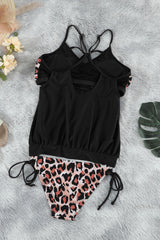 Leopard Tankini with Stripes Patchwork Tankinis JT's Designer Fashion