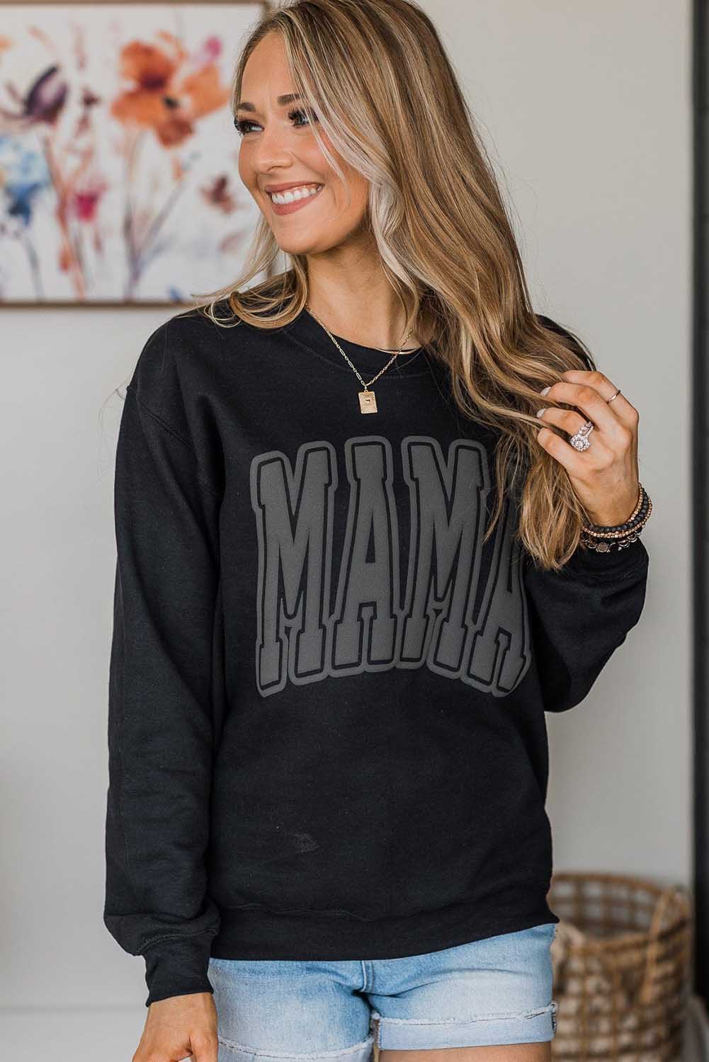 Black Mama Graphic Varsity Crew Neck Sweatshirt Pre Order Sweatshirts & Hoodies JT's Designer Fashion