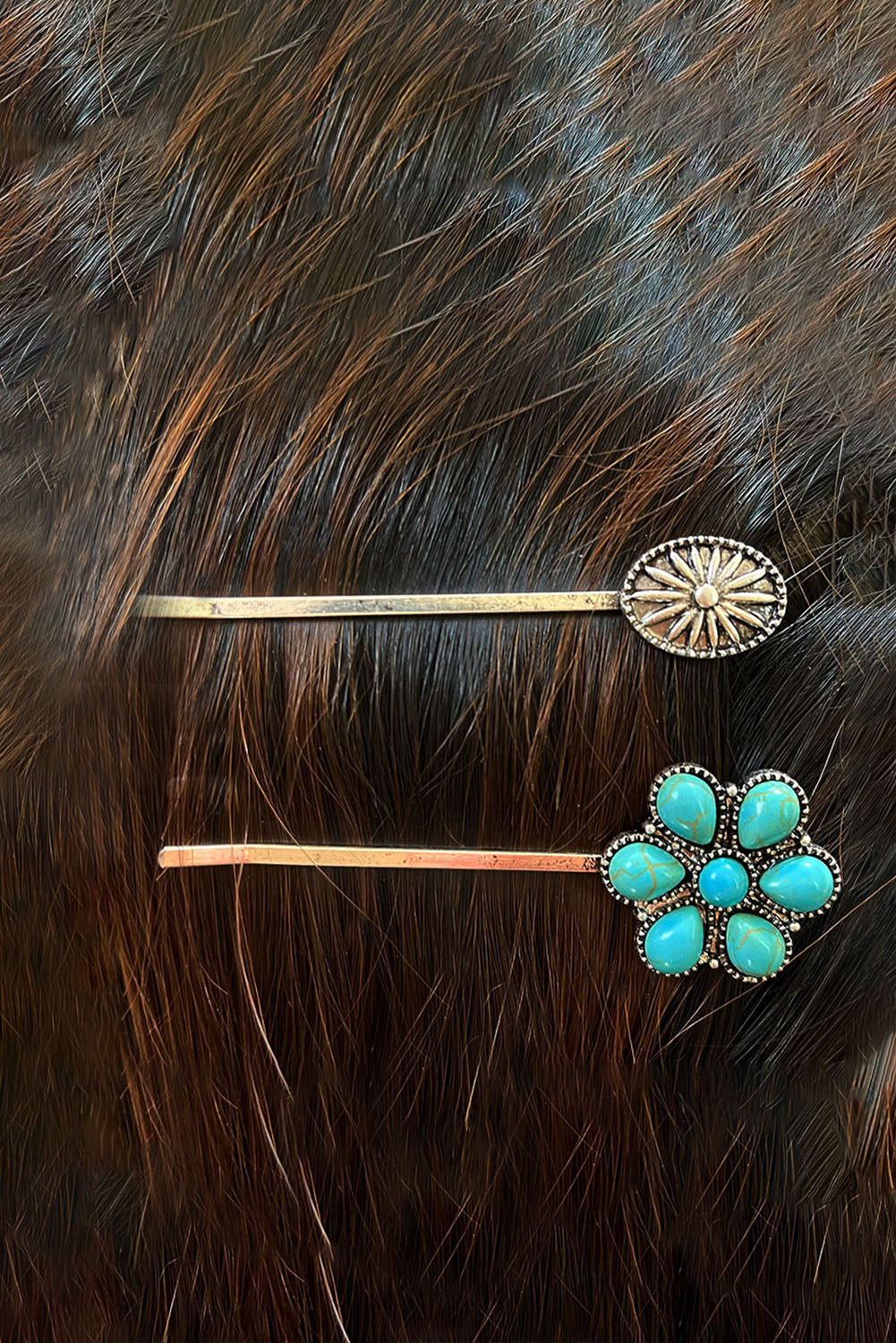 Green Vintage Turquoise Alloy Floral Hair Clip Headwear JT's Designer Fashion