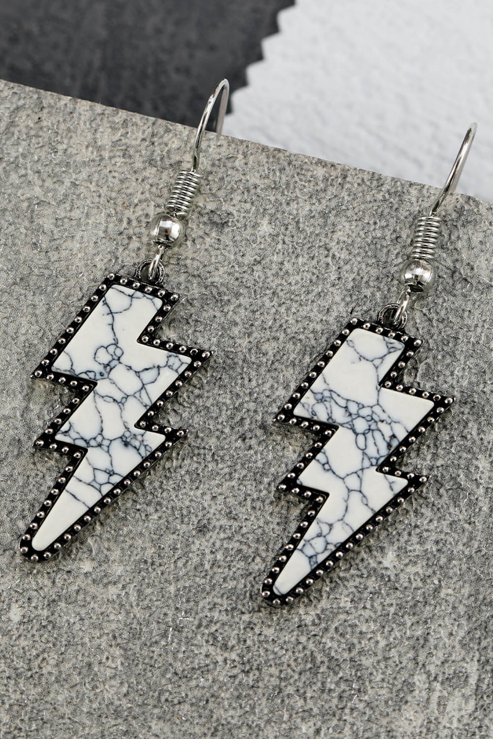 White Marble Texture Retro Lightning Bolt Earrings Jewelry JT's Designer Fashion