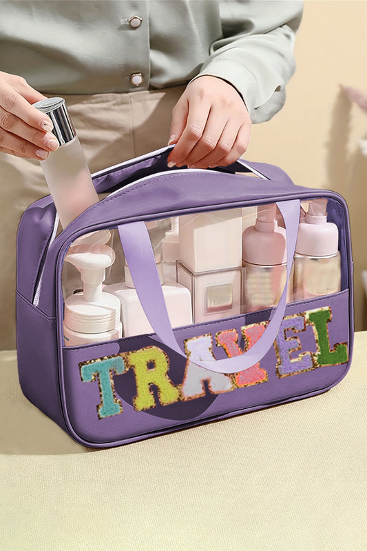 Purple TRAVEL Chenille Letter Clear PVC Makeup Bag Other Accessories JT's Designer Fashion