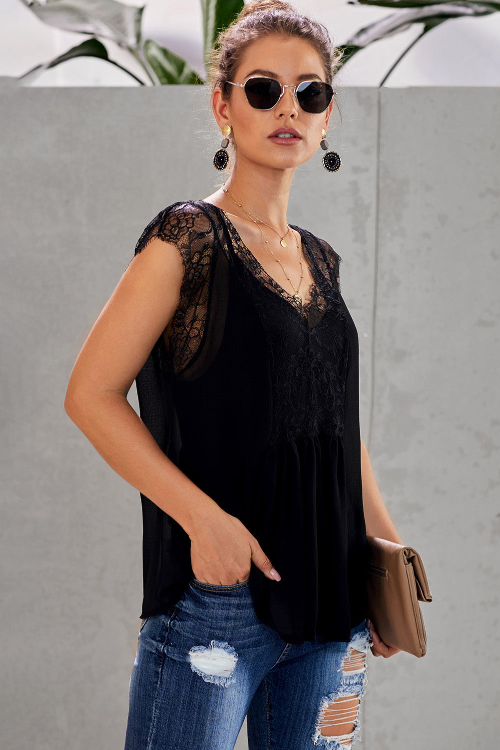 Black From A Dream Lace Tank Top with Vest Tank Tops JT's Designer Fashion