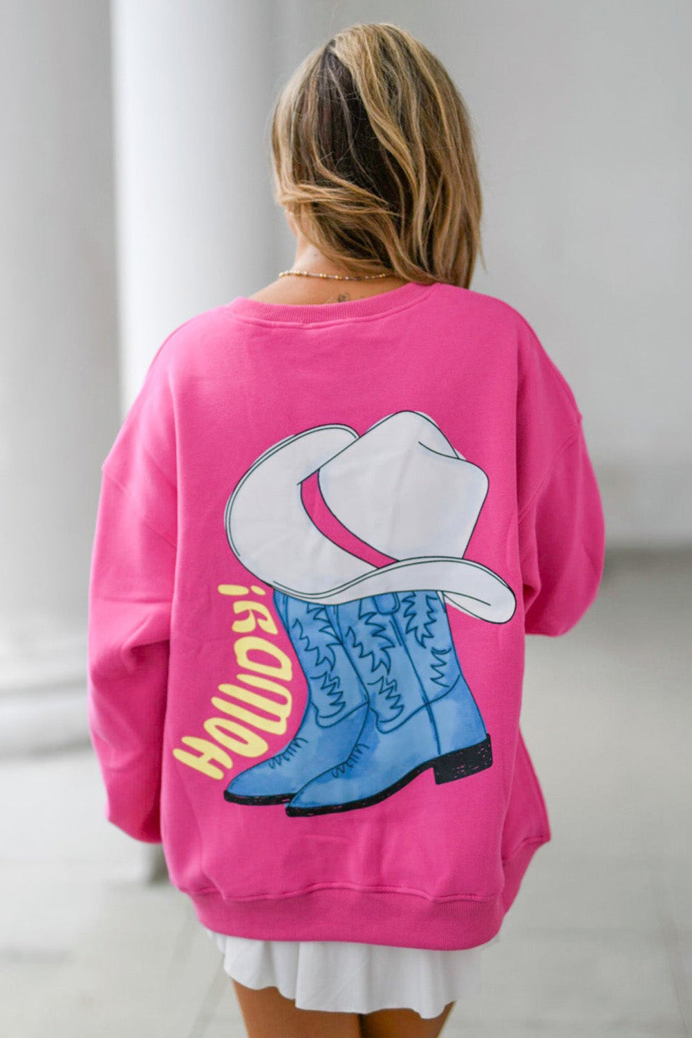 Strawberry Pink HOWDY Back Western Graphic Pullover Sweatshirt Pre Order Sweatshirts & Hoodies JT's Designer Fashion