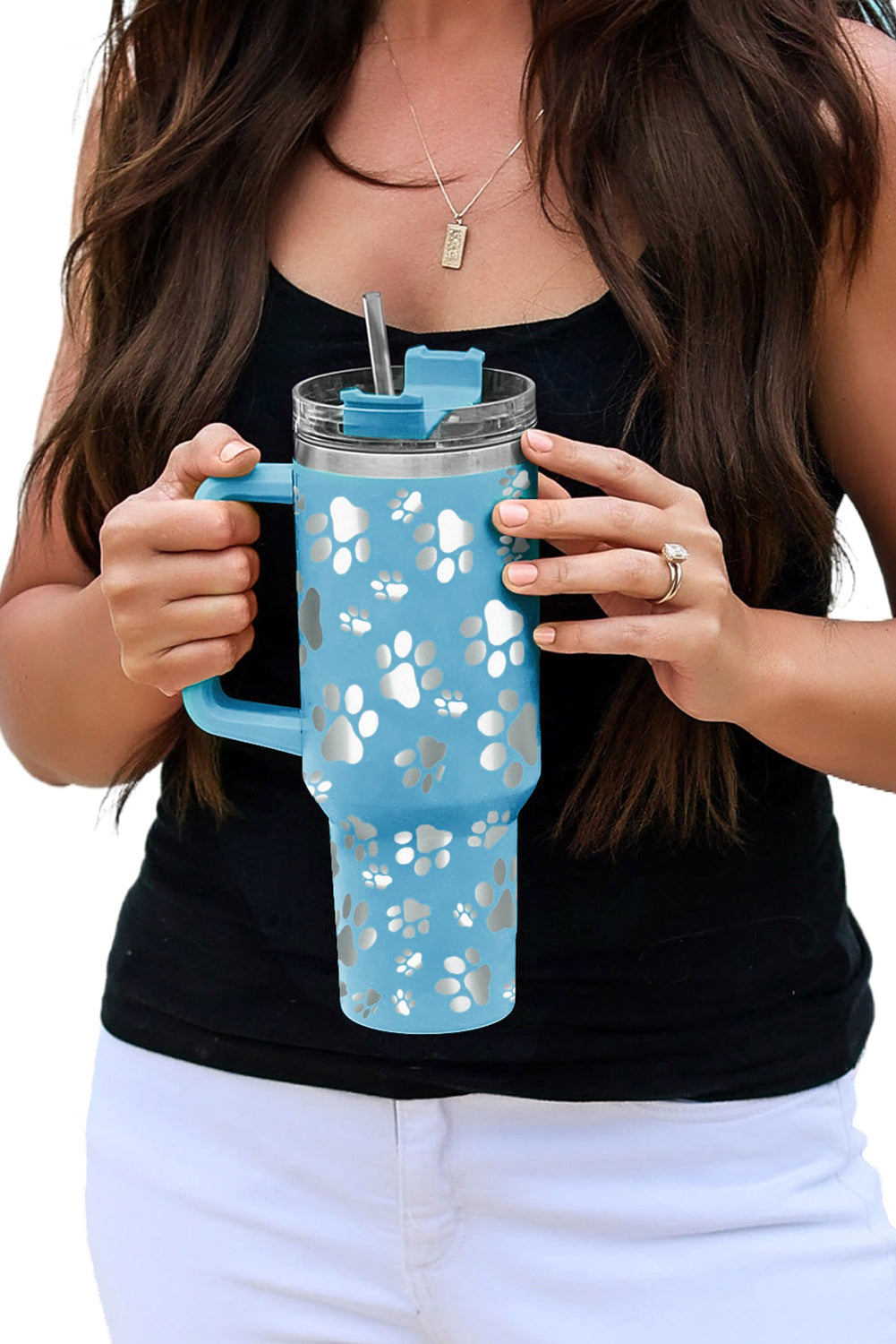 Sky Blue 40oz Cat Paw Print 304 Stainless Steel Thermos Cup Tumblers JT's Designer Fashion