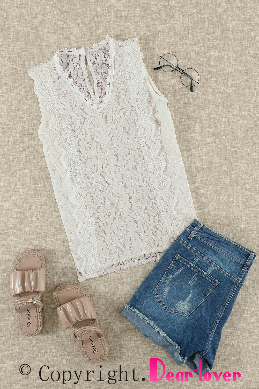 White Lace V Neck Tank Top Tank Tops JT's Designer Fashion