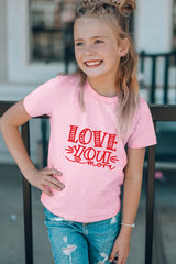 Pink Family Matching LOVE You Mom Pattern Print Girl's T Shirt Family T-shirts JT's Designer Fashion