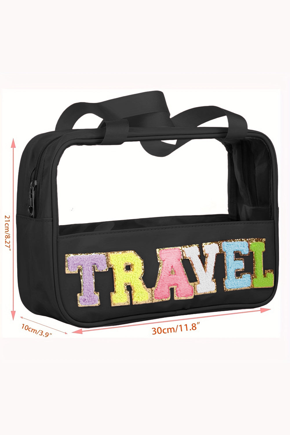 Black TRAVEL Chenille Letter Clear PVC Makeup Bag Other Accessories JT's Designer Fashion