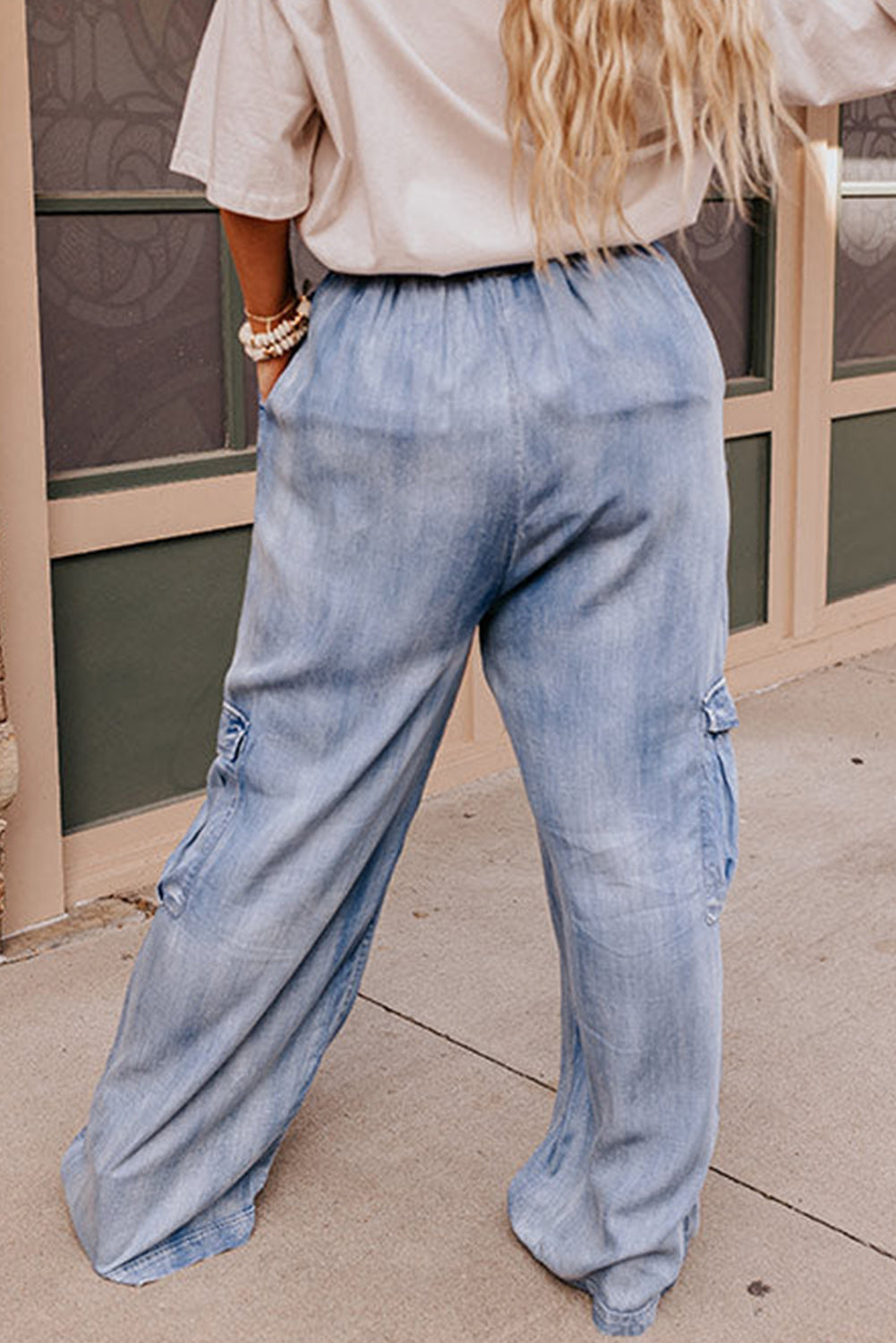 Beau Blue Light Wash Wide Leg Pockets Plus Size Jeans Pre Order Plus Size JT's Designer Fashion