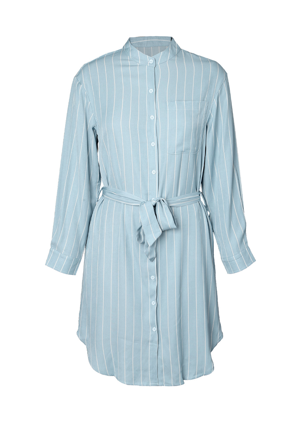 Sky Blue Striped Shirt Midi Dress with Sash T Shirt Dresses JT's Designer Fashion