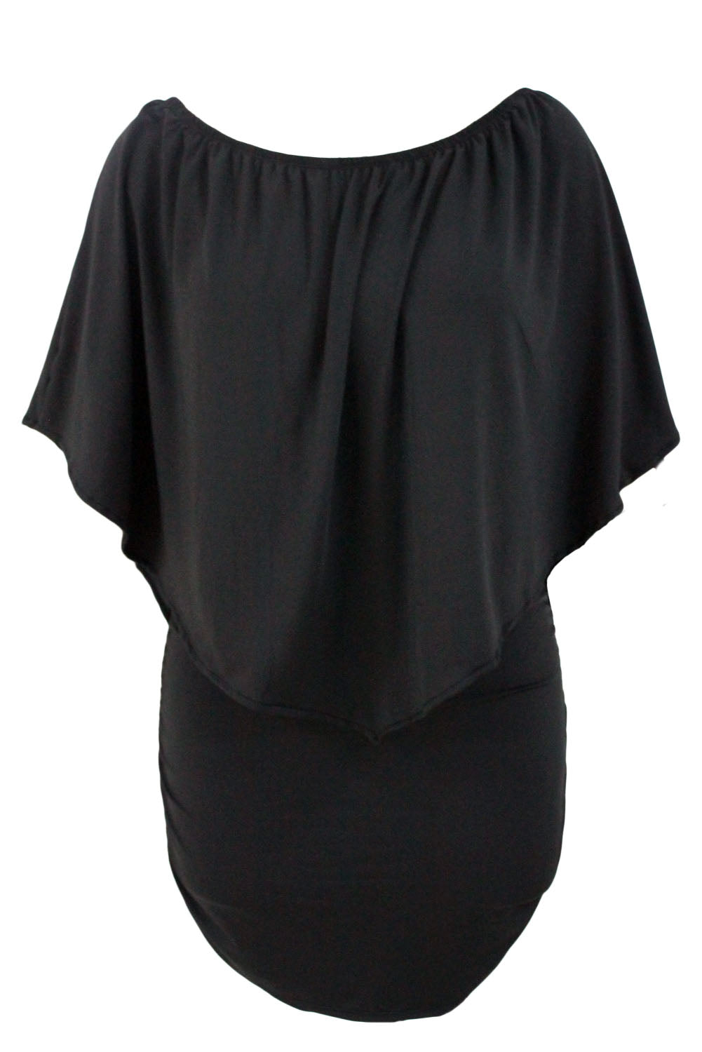 Plus Size Multiple Dressing Layered Black Mini Poncho Dress Plus Size Dresses JT's Designer Fashion