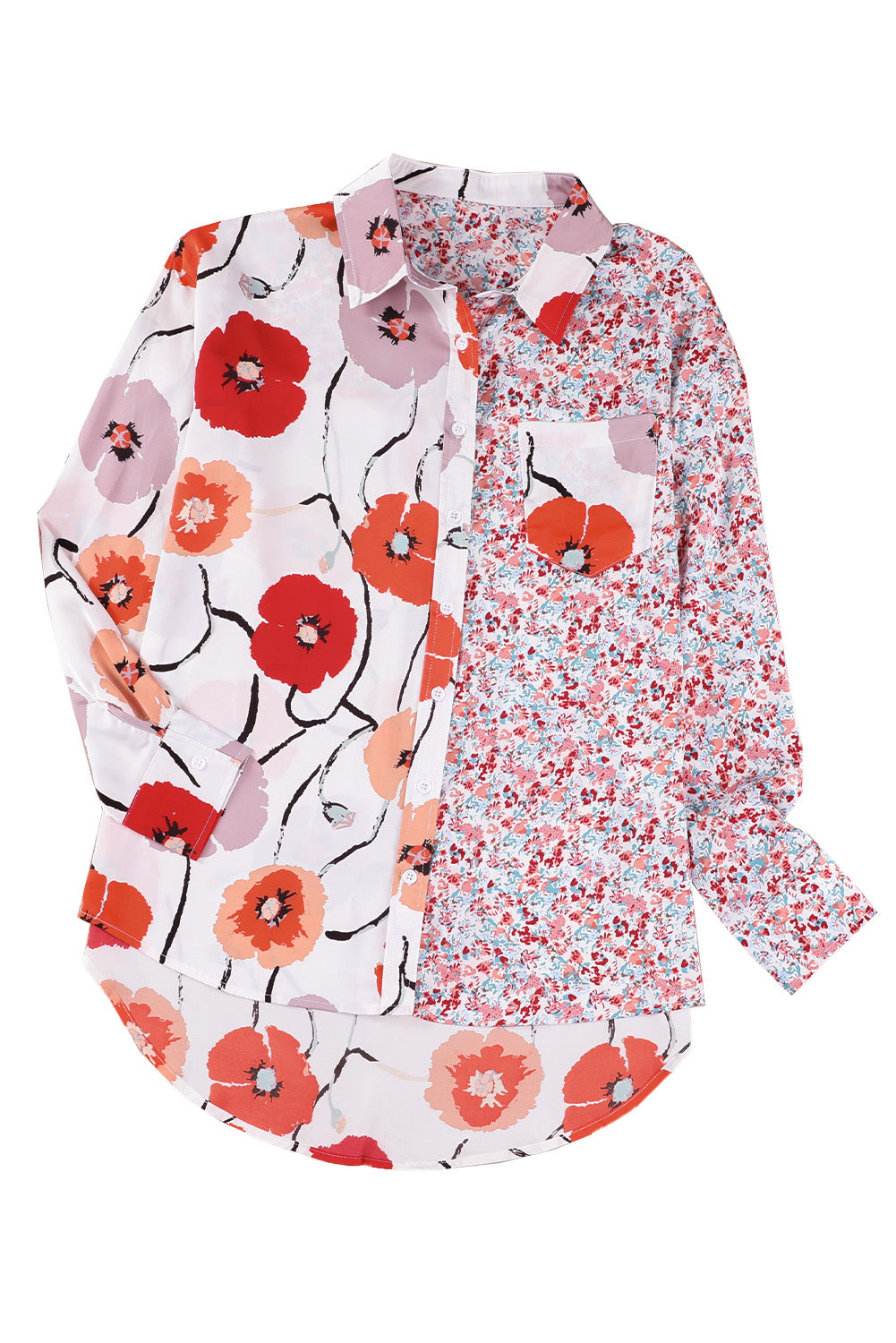 Red Floral Patchwork Buttoned Shirt with Pocket Blouses & Shirts JT's Designer Fashion