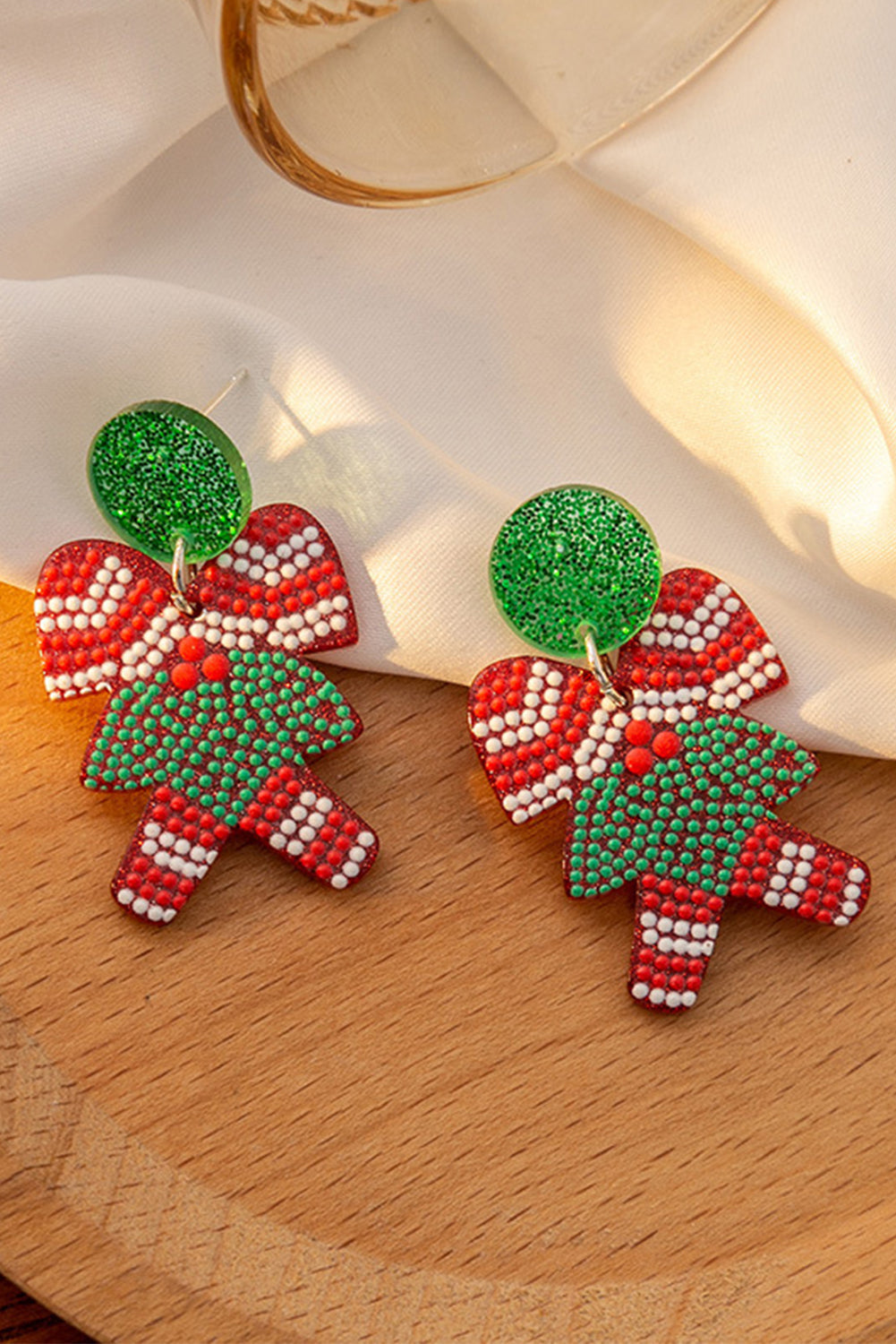 Bright Green Cane Christmas Acrylic Earrings Jewelry JT's Designer Fashion