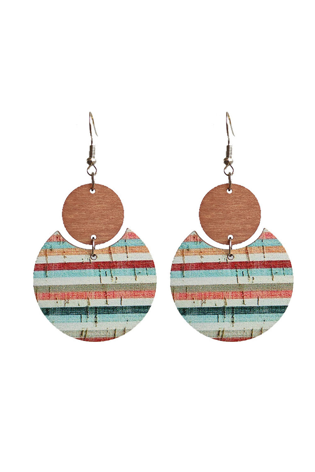 Multicolor Boho Striped Print Wood Drop Earrings Jewelry JT's Designer Fashion