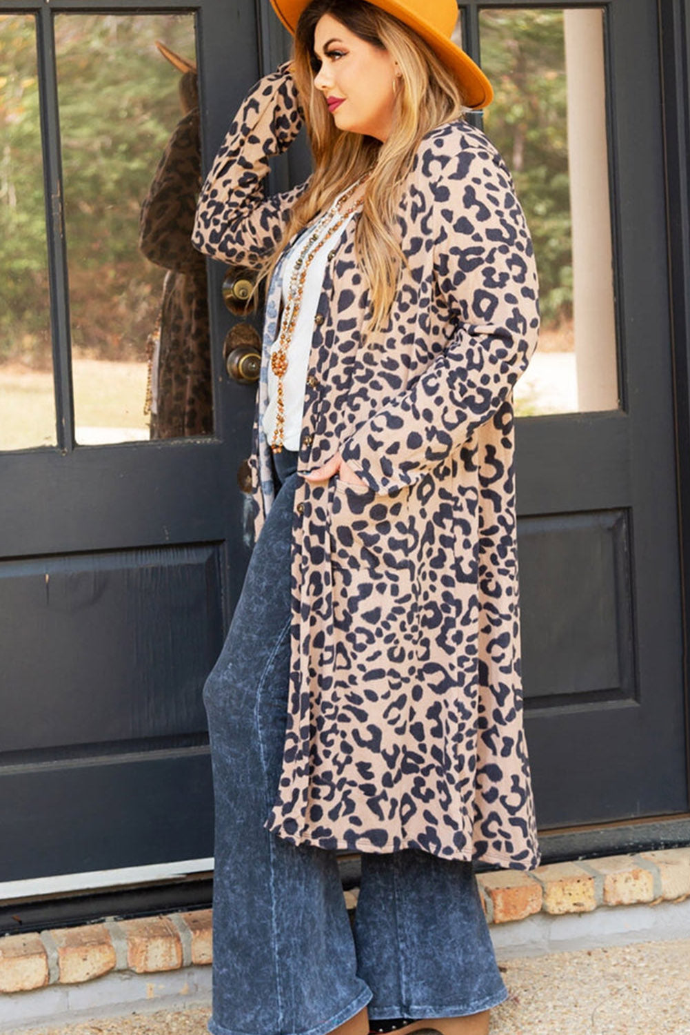 Leopard Plus Size Open Front Pocketed Long Cardigan Plus Size JT's Designer Fashion